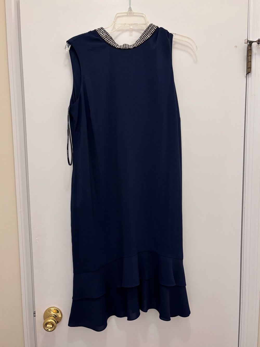 Navy Sleeveless Embellished Collar Dress